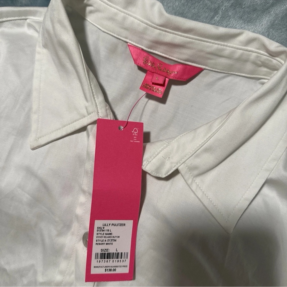 Lilly Pulitzer Stevey Relaxed Button Resort White Shirt Collar
Large New W Tags